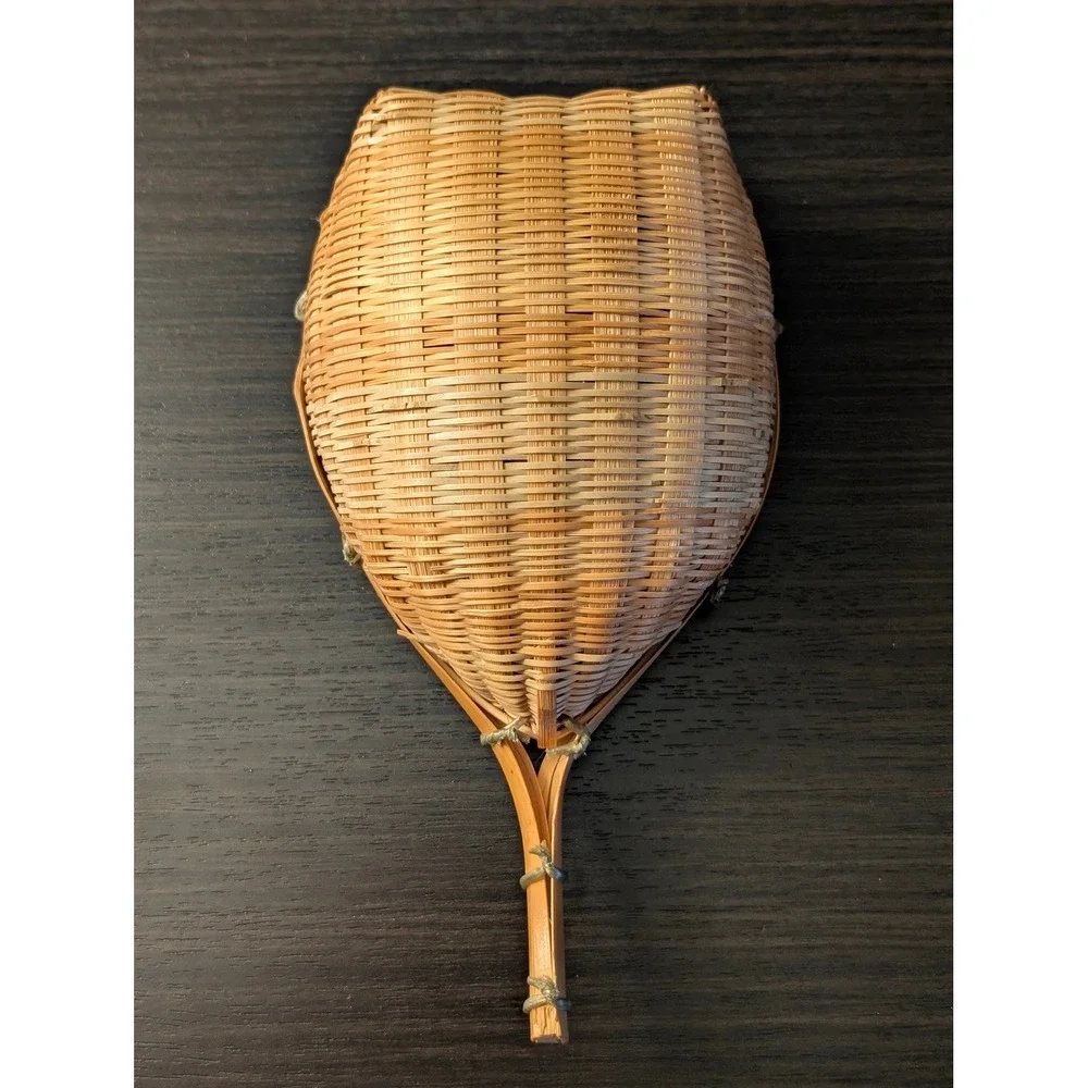 Vintage Hand‎ Woven Bamboo Scoop Basket Teardrop Shape Natural Wood Decor